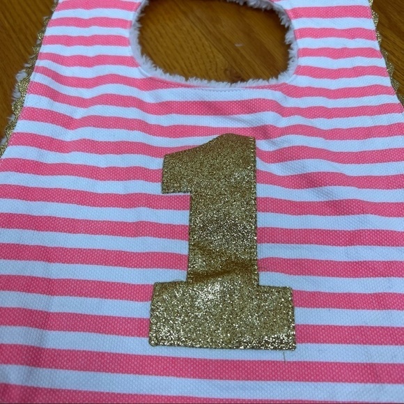 Baby’s First‎ Birthday Bib Pink White - Picture 2 of 7